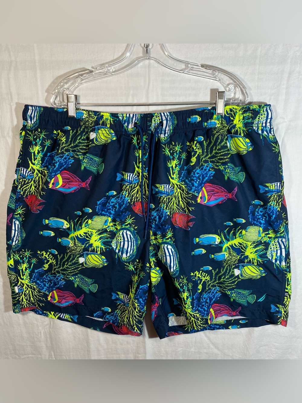 Nautica Men's 3XL Navy Tropical Reef Fish Swim Trunks Shorts Hawaiian Beach